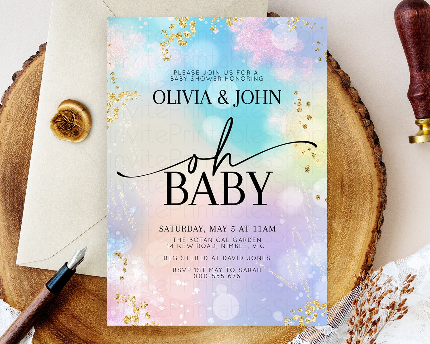 Editable Pastel Baby Shower Invitation Rainbow Baby Shower Invitation Colorf