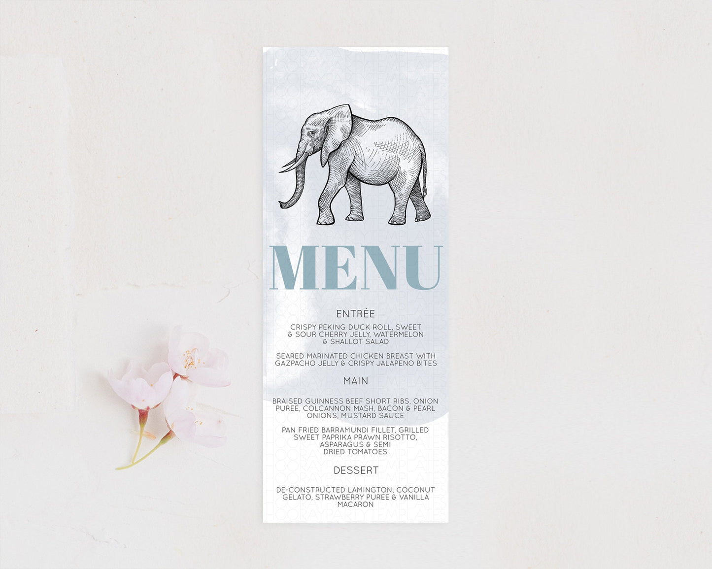 Elephant Menu Elephant Menu Template Elephant Safari Zoo Table Decor Elephant Dinner Dessert Menu Elephant Party Food Menu D10811