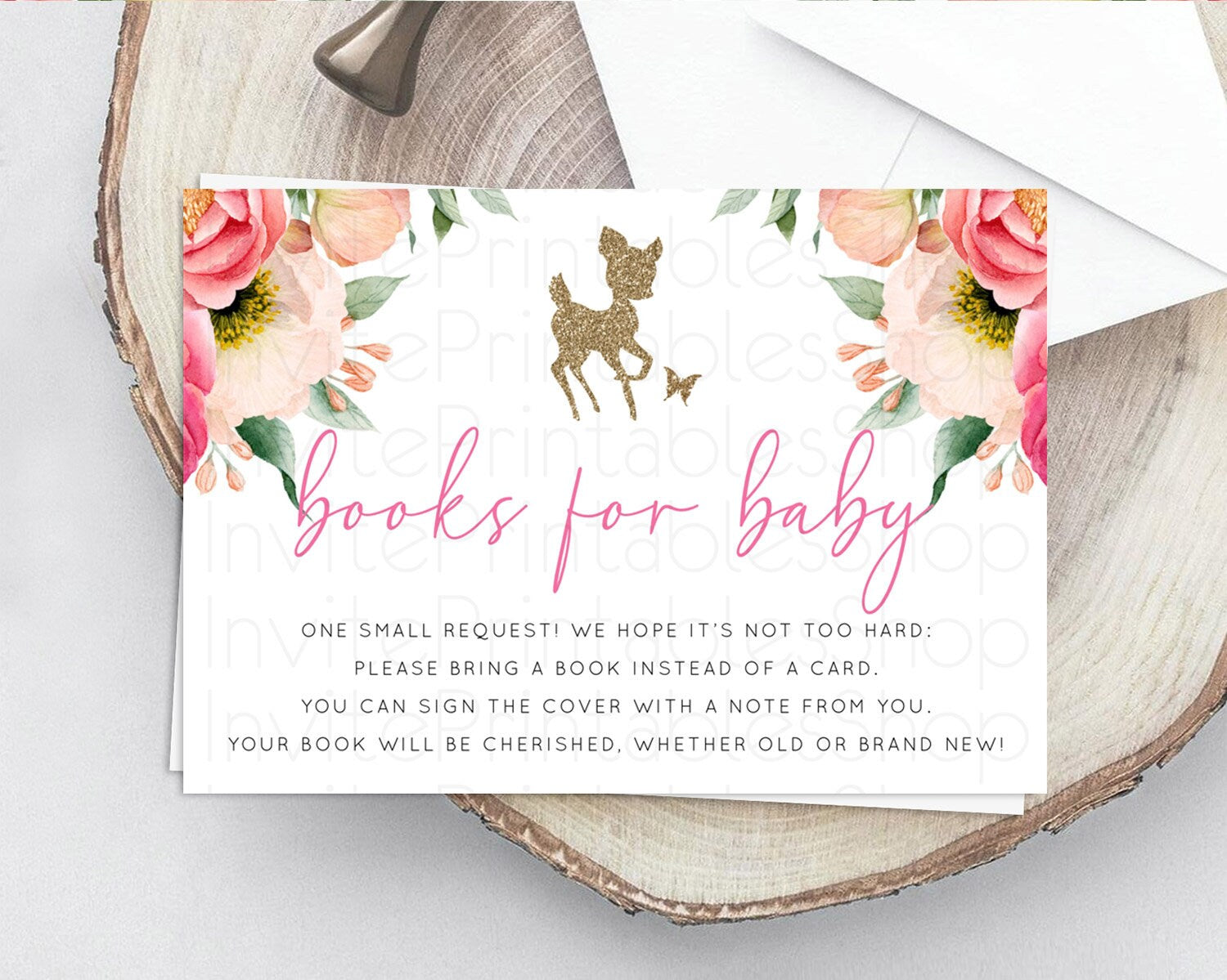 Editable Fawn Books For Baby Card Deer Book Insert Floral Deer Book Card Enc