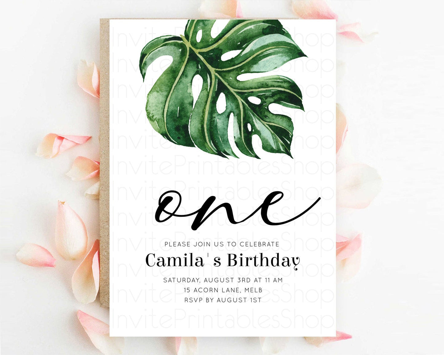 Tropical Invitation Tropical Birthday Invitation Tropical Floral Invitation Palm Leaf Fern Invite Frangipani White Orchid Invitation D11056