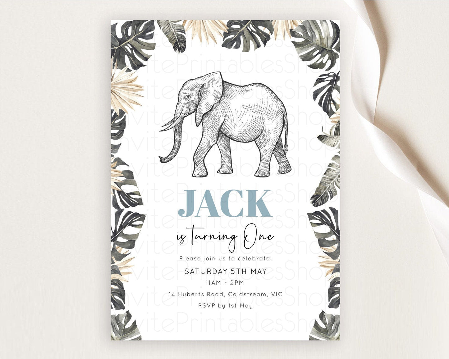 Elephant Birthday Invitation Elephant Invitation Elephant Birthday Safari Elephant Party TWO Wild ONE Jungle Adventure Zoo Birthday D10806