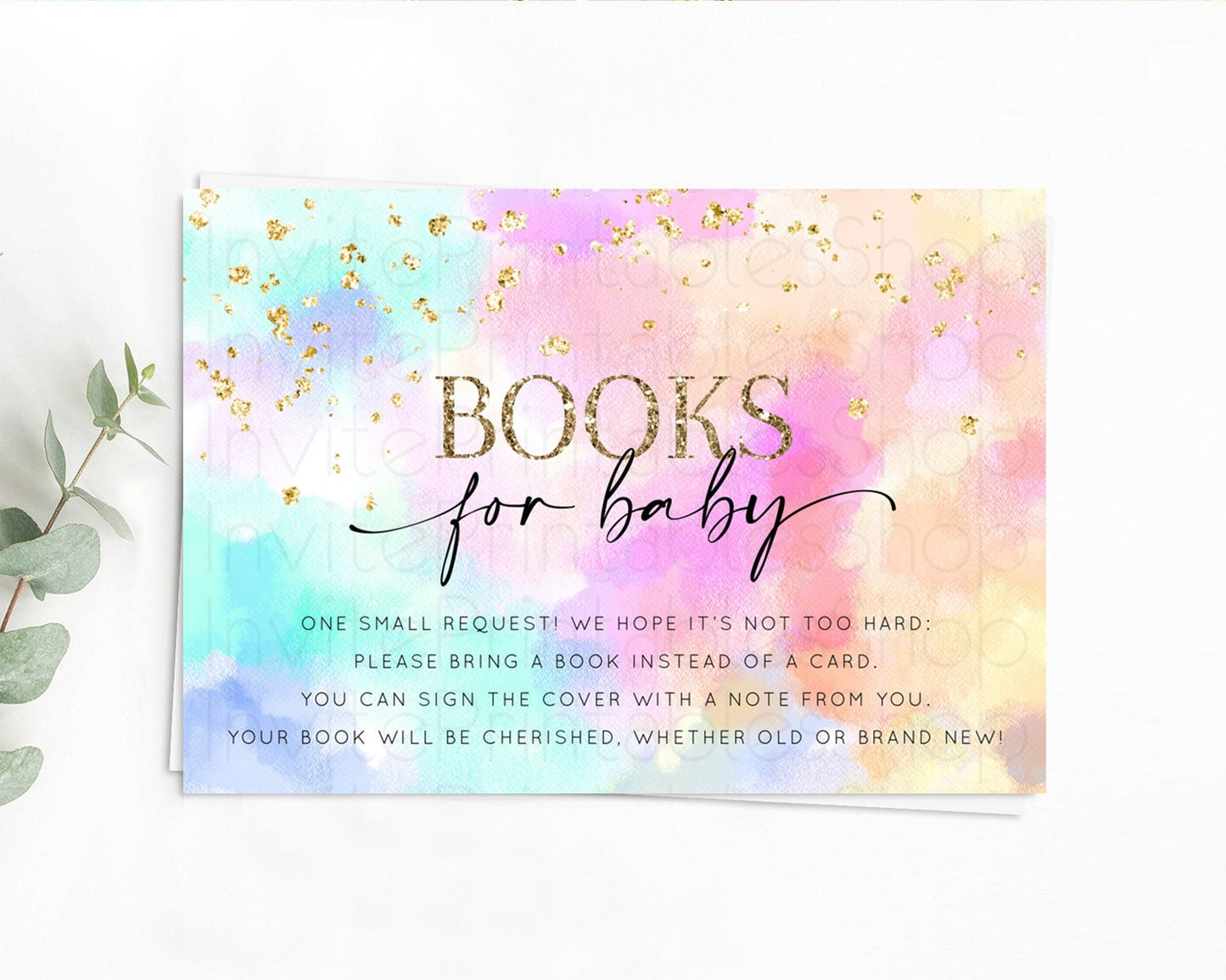 Pastel Books For Baby Card Pastel Rainbow Book Insert Colorful Ombre Watercolor Book Card Confetti Glitter Baby Book Poem Request D10667