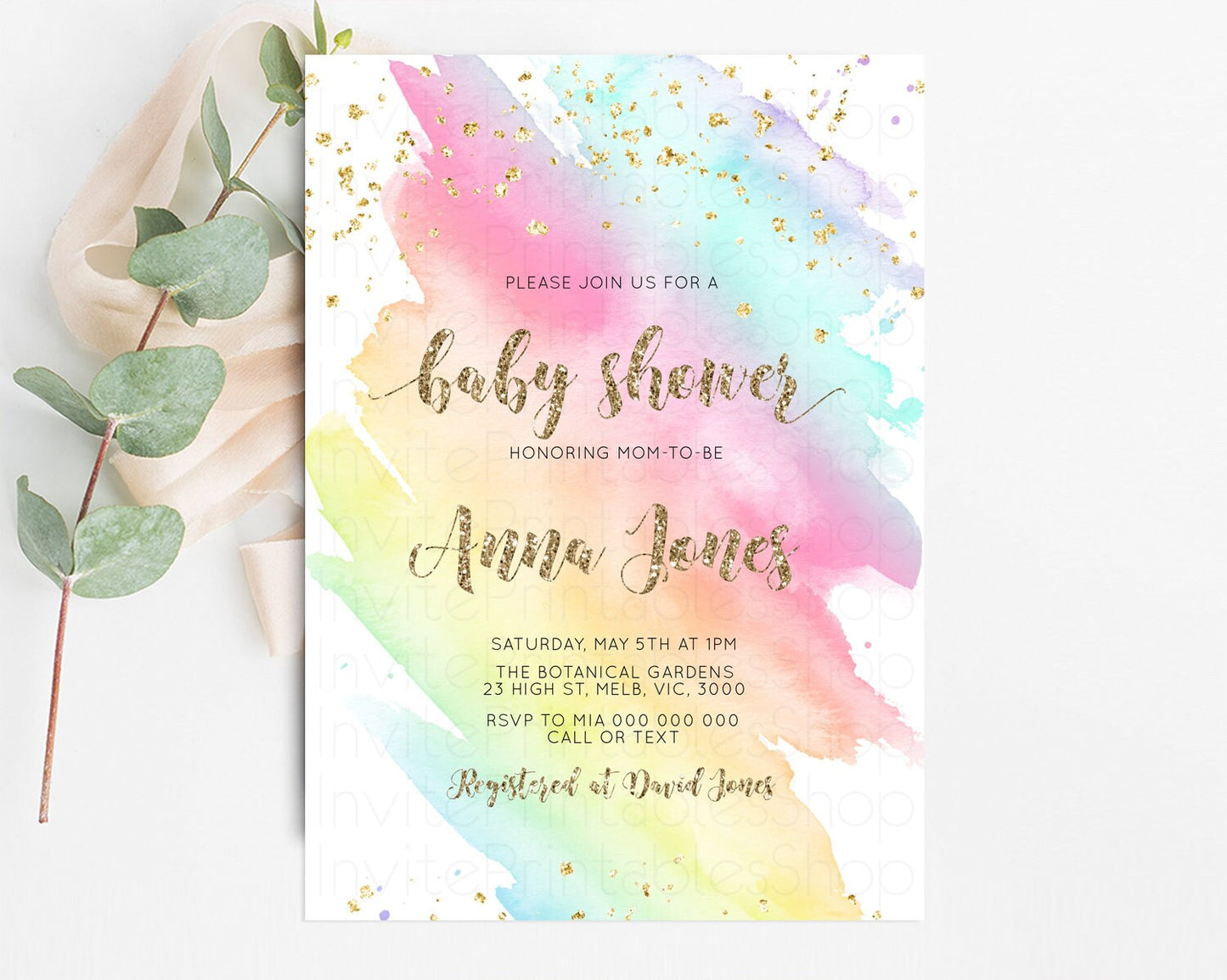 Rainbow Baby Shower Invitation Pastel Ombre Baby Sower Invite Colorful Splash Invite Sprinkles Confetti Watercolor Baby Shower Invite D10495