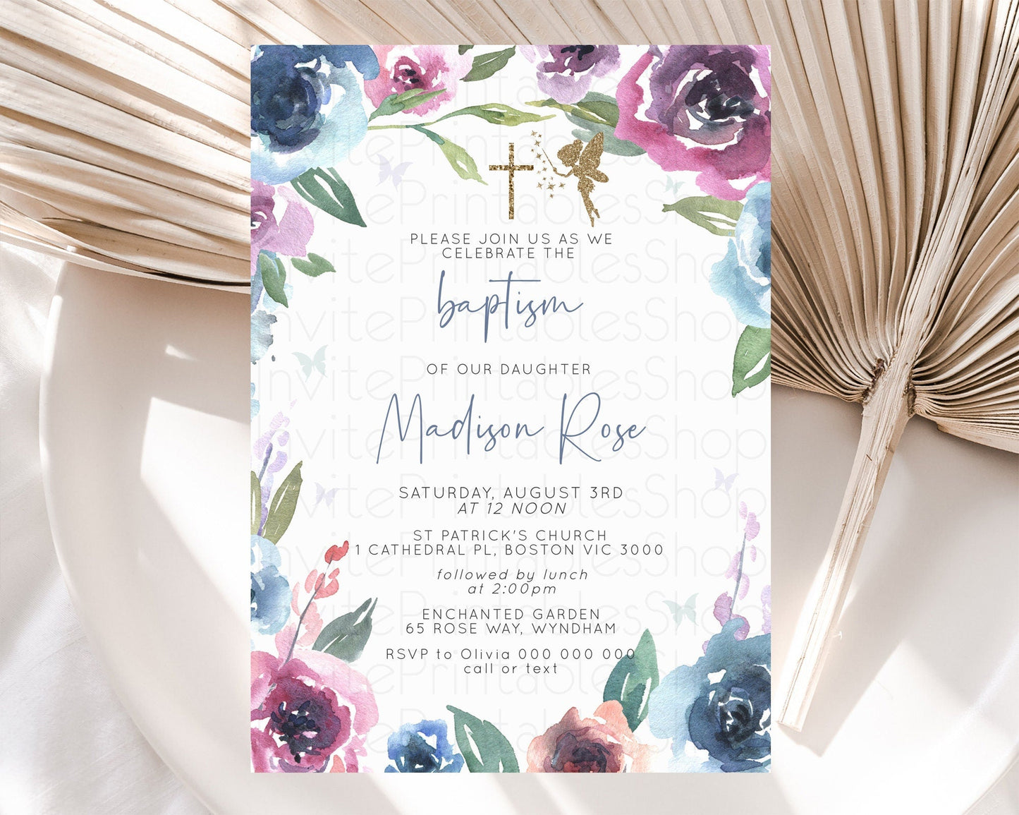 Fairy Baptism Invitation Fairy Baptism 1st Birthday Invitation Enchanted Secret Garden Christening Invite Pastel Floral Butterfly D10188