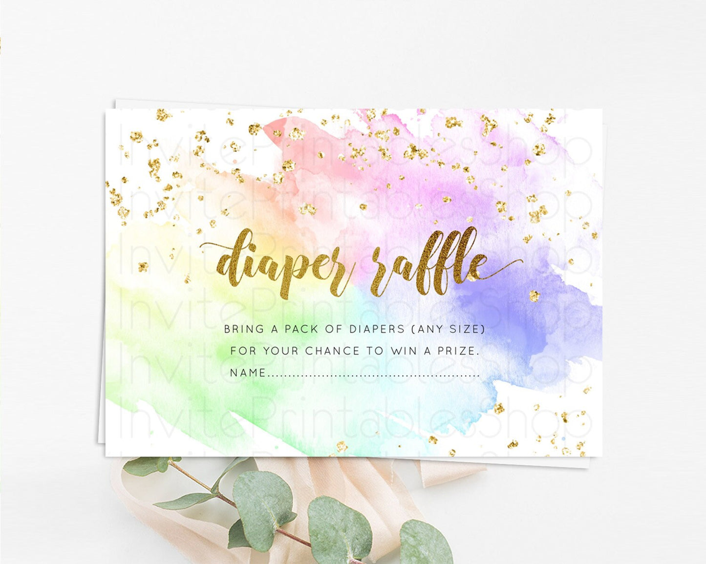 Pastel Diaper Raffle Card Pastel Rainbow Diaper Raffle Insert Colorful Ombre Watercolor Diaper Ticket Confetti Glitter Raffle Game D10876