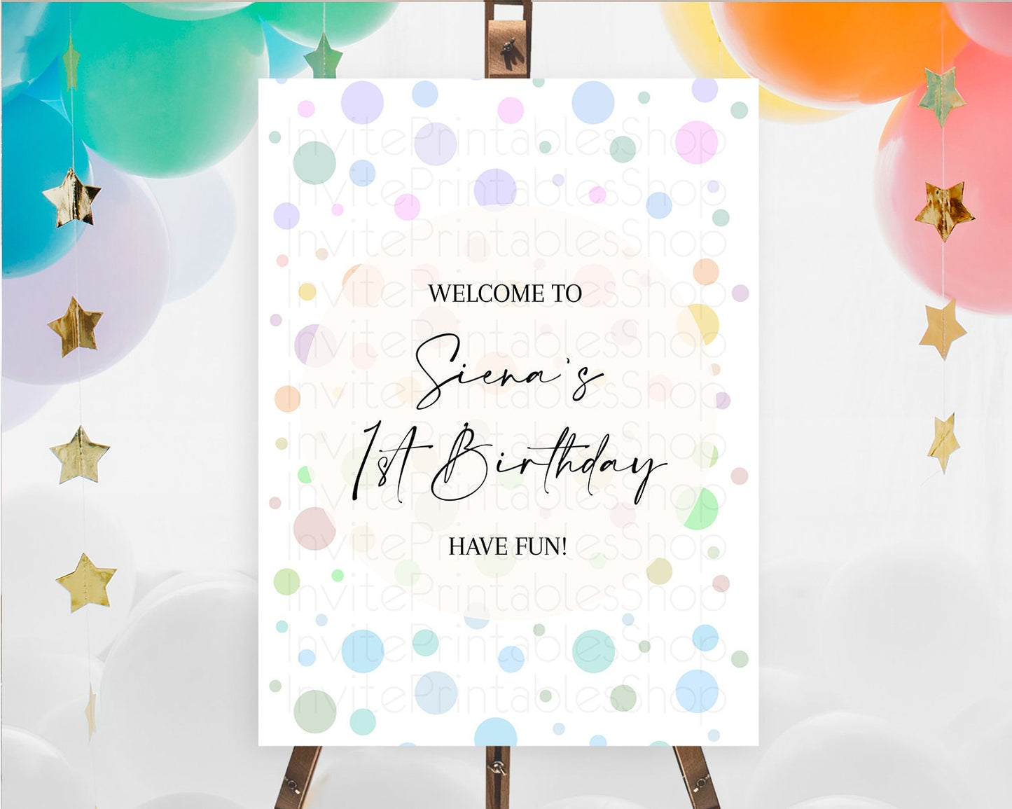 Rainbow Welcome Sign Pastel Welcome Board Pastel Rainbow Confetti Welcome Sign Colorful Bubbles Pastel First Birthday Welcome Sign D10135