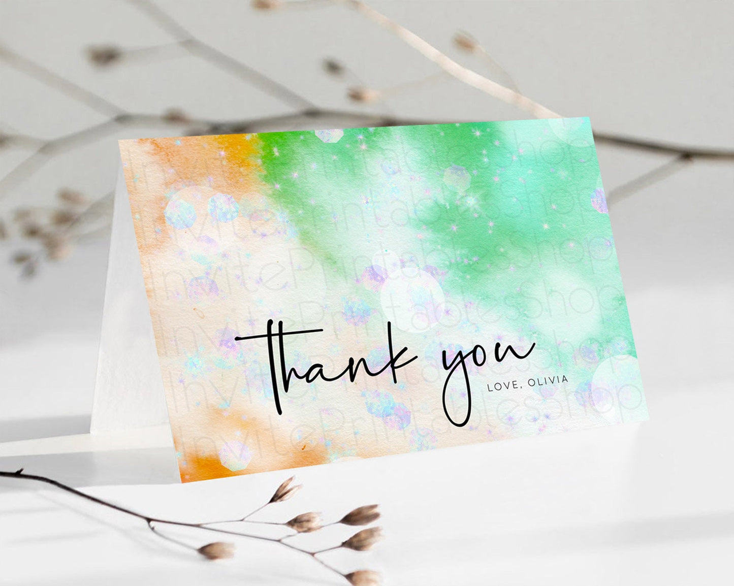 Pastel Thank You Rainbow Thank You Card Colorful Pastel Birthday Thank You Card Confetti Watercolor Pastel Teacher Thank You Cards D10691