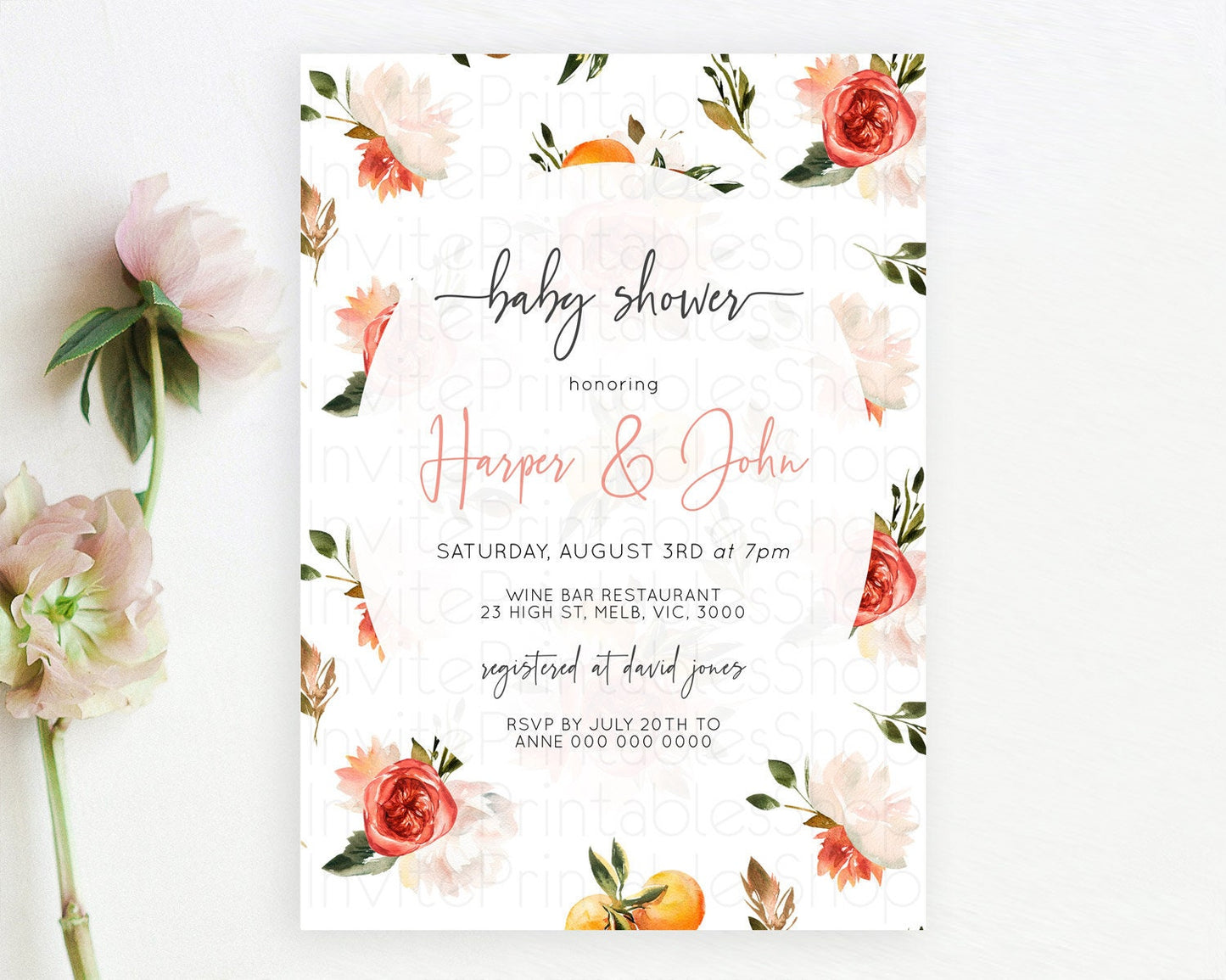 Wildflower Baby Shower Invitation Secret Garden Baby Shower Invitation Pastel Flowers Invite Enchanted Garden Shower Floral Theme D10540