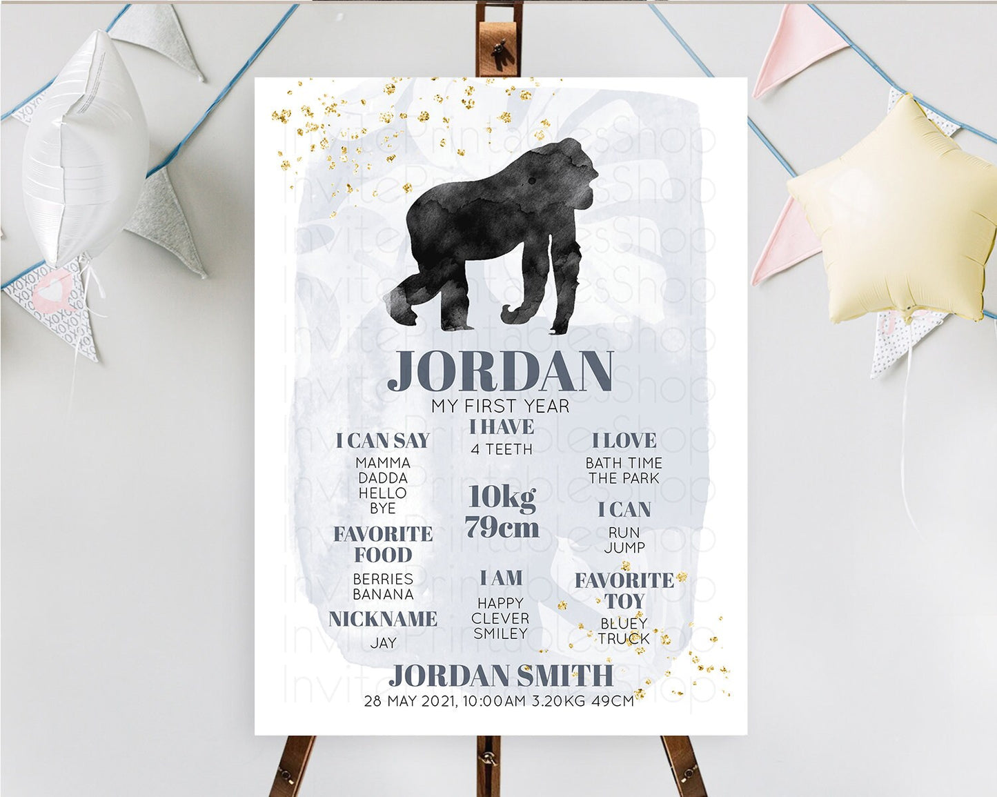 Gorilla First Birthday Milestone Board Gorilla Milestone Poster Gorilla Decor Safari Adventure Gorilla First Birthday Welcome Sign D10443