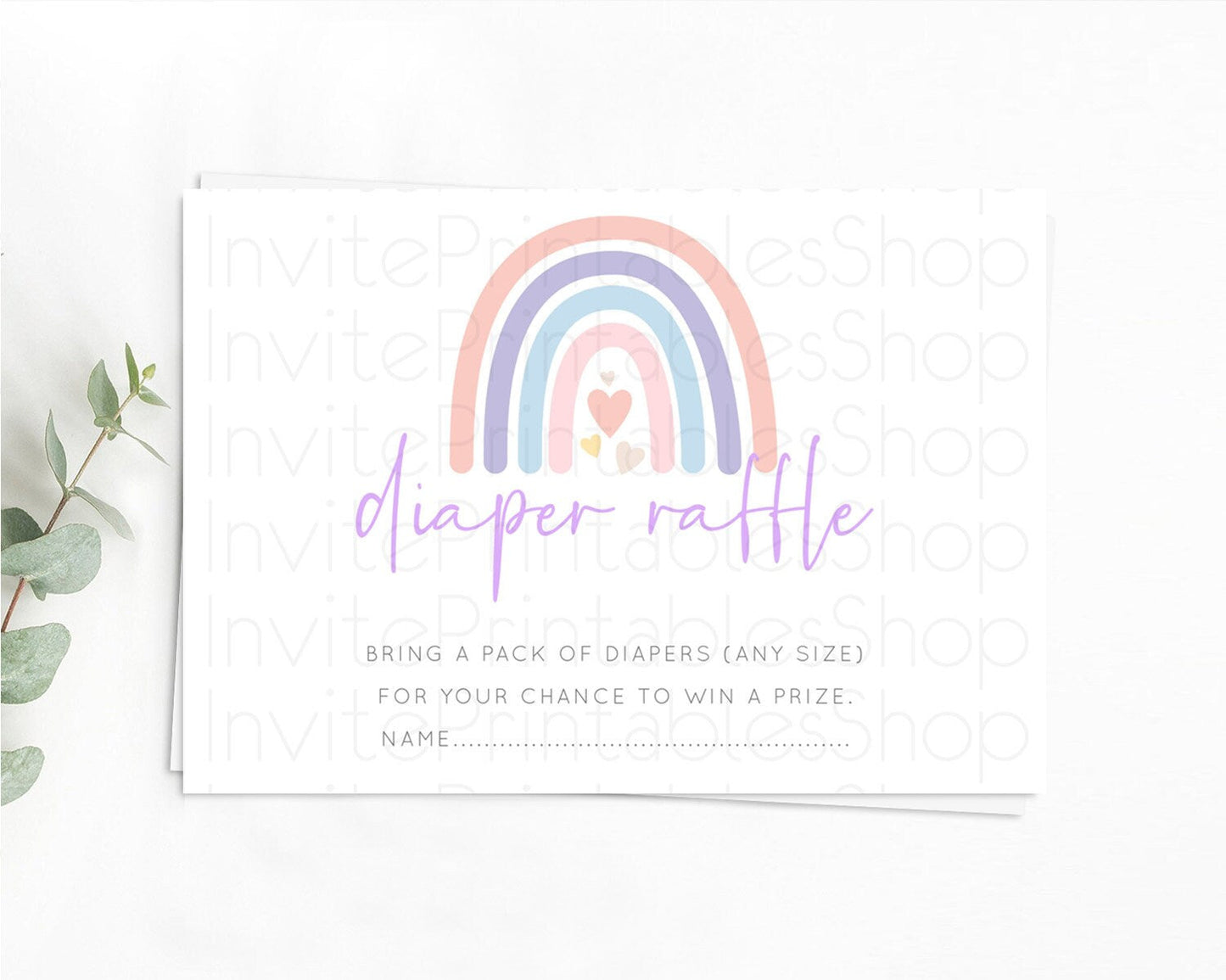 Pastel Rainbow Diaper Raffle Card Boho Rainbow Diaper Insert Boho Rainbow Diaper Ticket Pastel Watercolor Baby Shower Raffle Game D10788