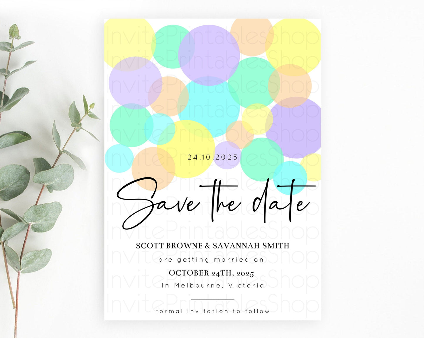 Pastel Confetti Save The Date Template Rainbow Colorful Sprinkles Party For 1st Birthday Baptism Baby Shower Wedding Bridal Shower D10412