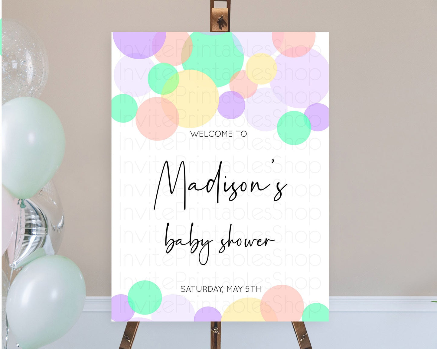 Rainbow Baby Shower Welcome Sign Pastel Welcome Board Pastel Rainbow Confetti Welcome Sign Colorful Bubbles Pastel Welcome Sign D10380