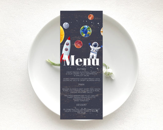 Editable Space Menu Space Menu Template First Trip Around the Sun Table Deco