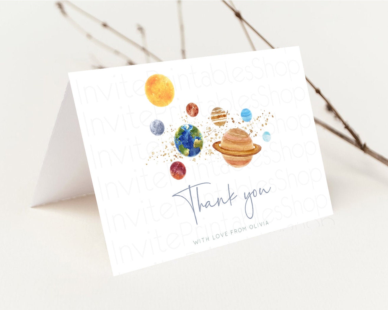 Space Thank you Planets Stars Thank you Folded Cards Pastel Colors Thank you Galaxy Milky Way Thank You Postcard Birthday Baby Shower D10598