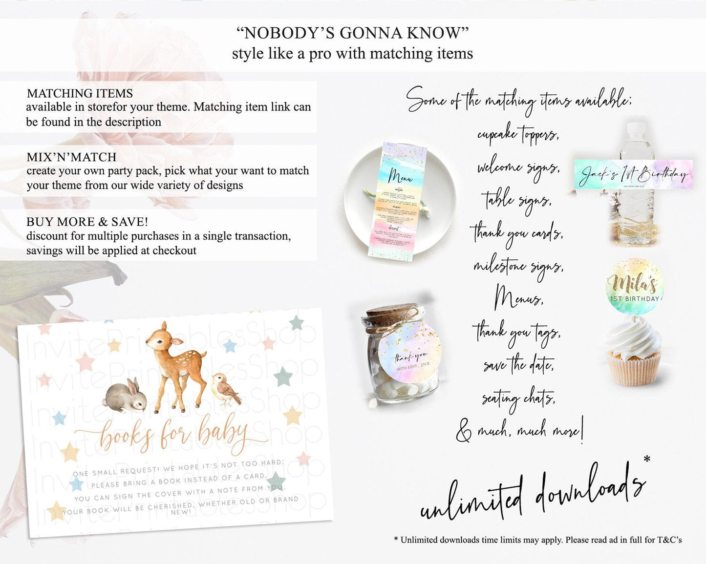 Fawn Books For Baby Card Deer Book Insert Floral Deer Book Card Enchanted Forest Butterfly Pastel Baby Shower Book Poem Request D10918