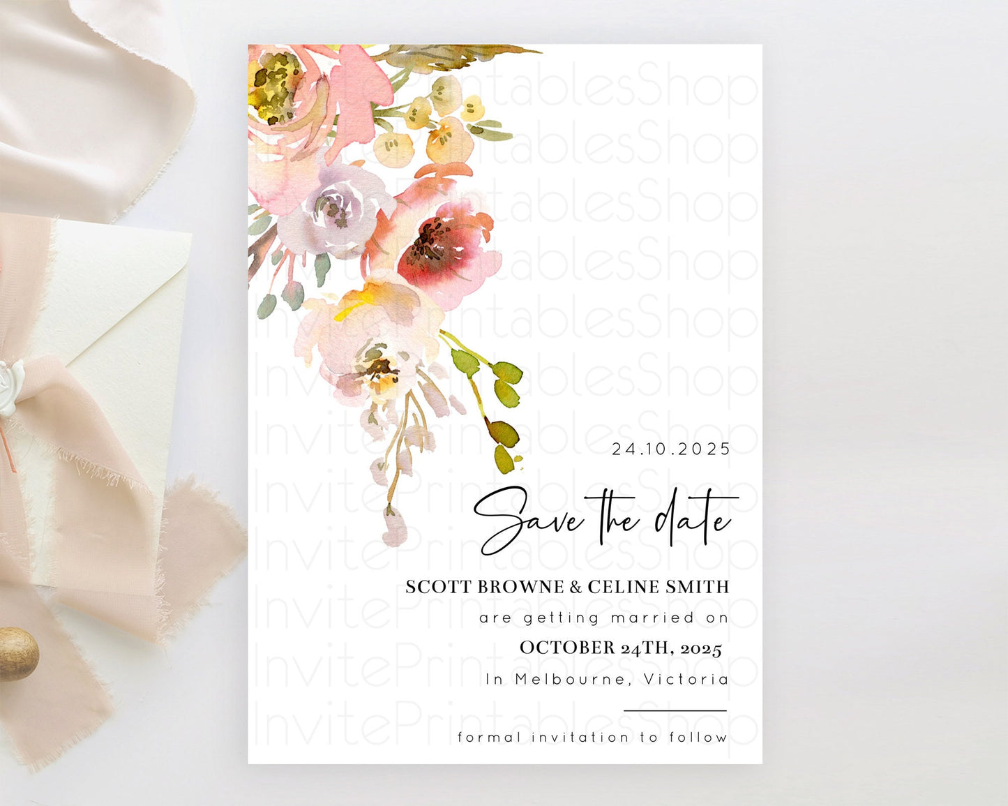 Wildflower Save The Date Template Secret Garden Save The Date Pastel Floral Garden Party Boho Flowers Birthday Baby Shower Wedding D10194