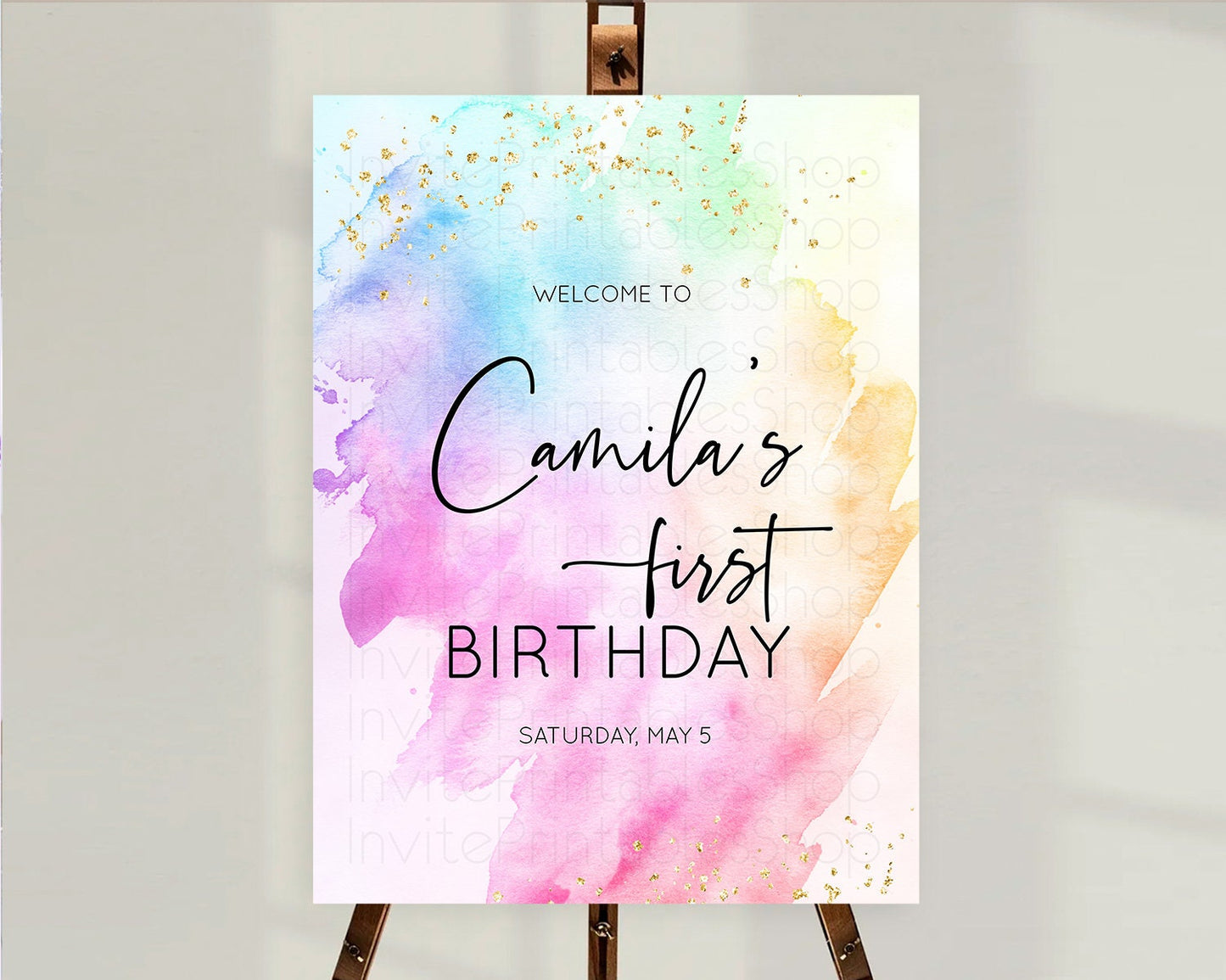 Pastel Welcome Sign Pastel Rainbow Welcome Sign Colorful Rainbow Confetti Watercolor Glitter Pastel First Birthday Welcome Sign D10449