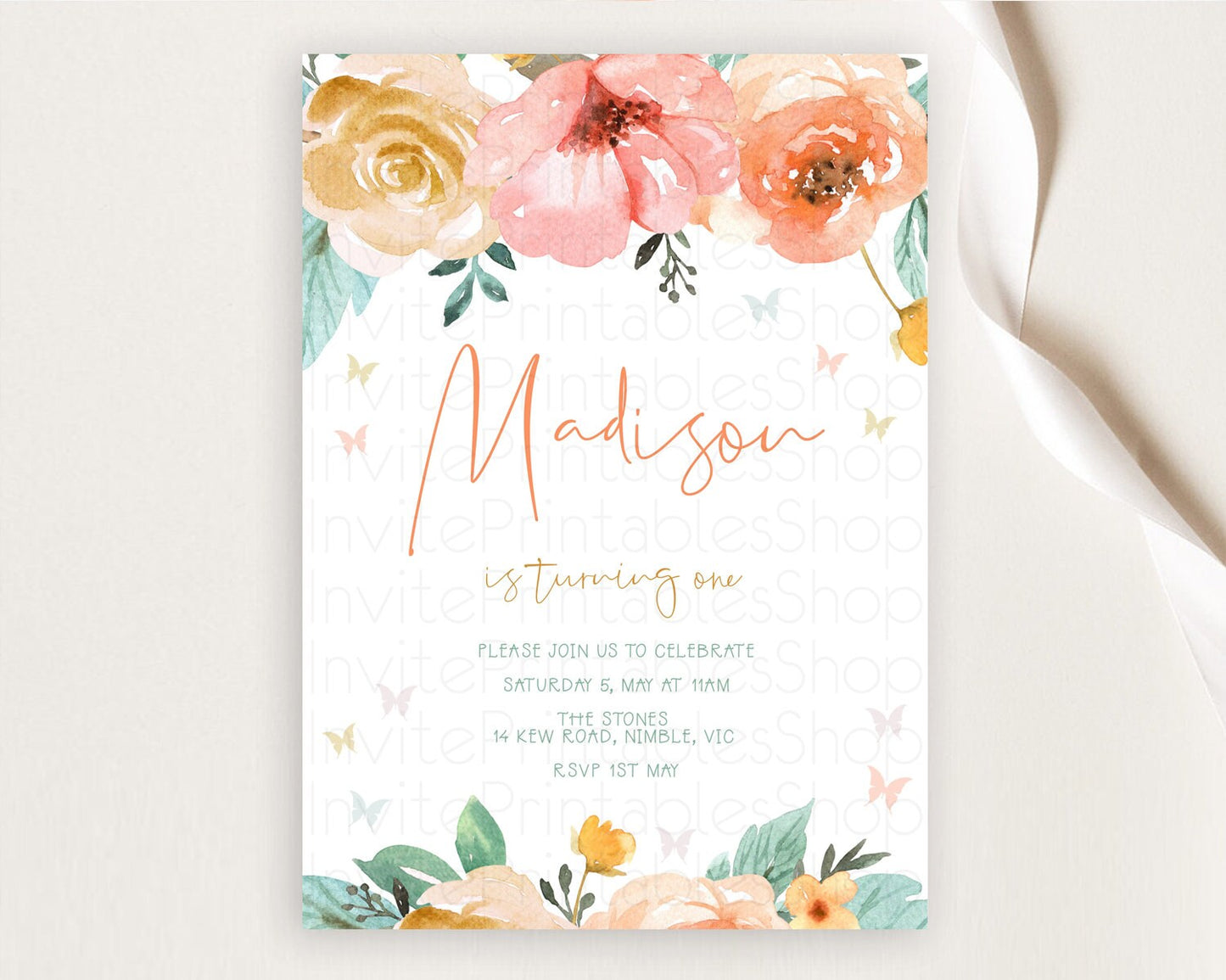 Secret Garden Invitation Wildflower Birthday Invitation Pastel Flowers Invite Enchanted Garden Boho Floral 3rd 2nd First Birthday D10347