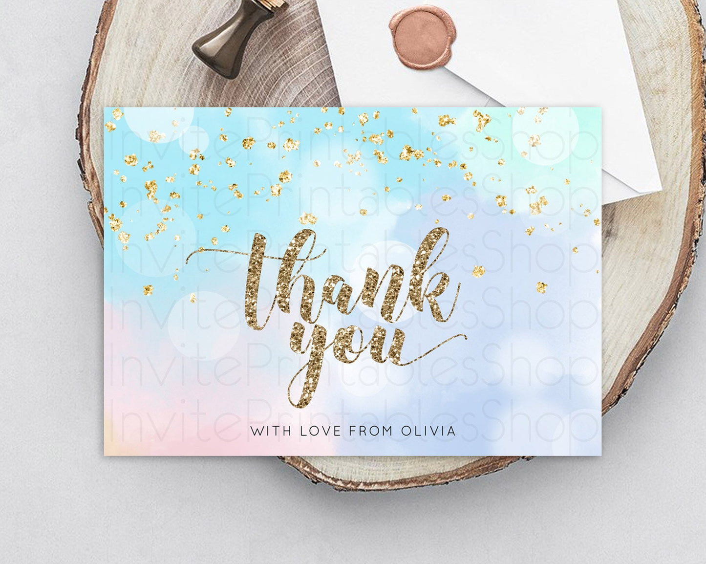 Pastel Thank You Rainbow Thank You Card Colorful Pastel Birthday Thank You Card Confetti Watercolor Pastel Teacher Thank You Cards D10367