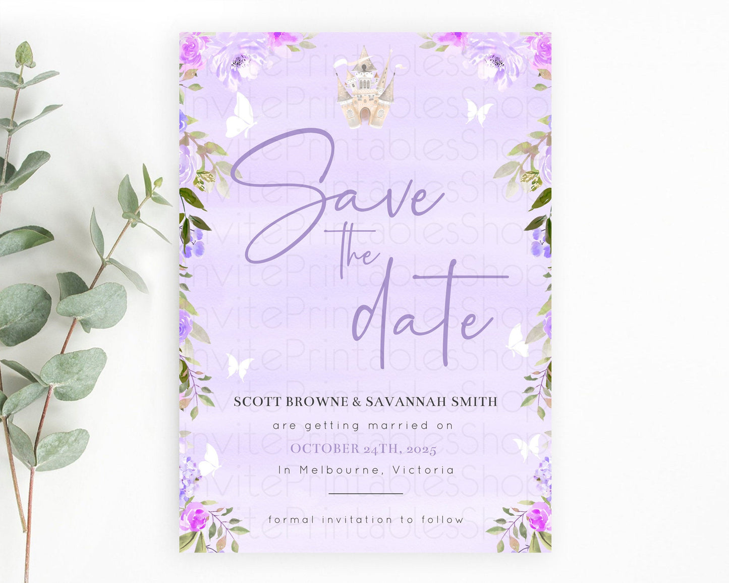 Princess Save The Date Template Secret Garden Enchanted Castle Pastel Floral Royal Party For 1st Birthday Baptism Baby Shower D10339