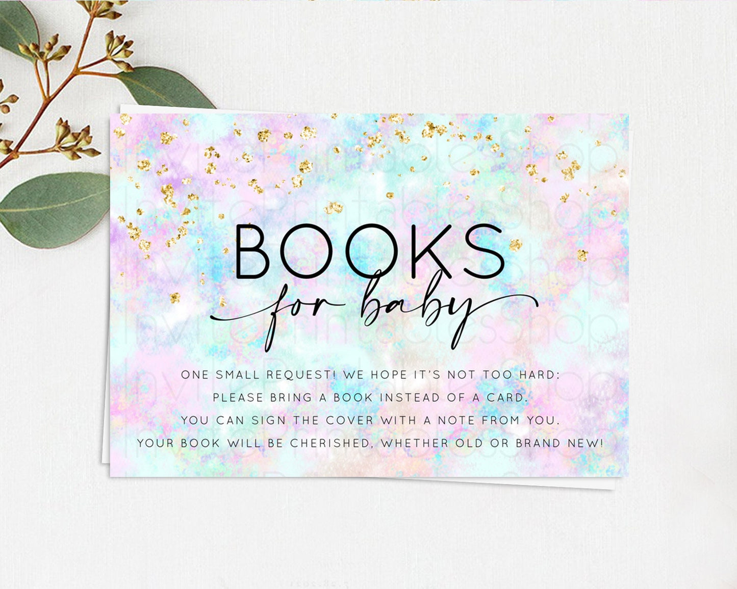 Pastel Books For Baby Card Pastel Rainbow Book Insert Colorful Ombre Watercolor Book Card Confetti Glitter Baby Book Poem Request D10652