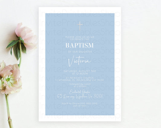 Blue Baptism Invitation Plain Blue Baptism 1st Birthday Invitation Minimalist Pastel Blue Christening Invitation Holy Communion D10734