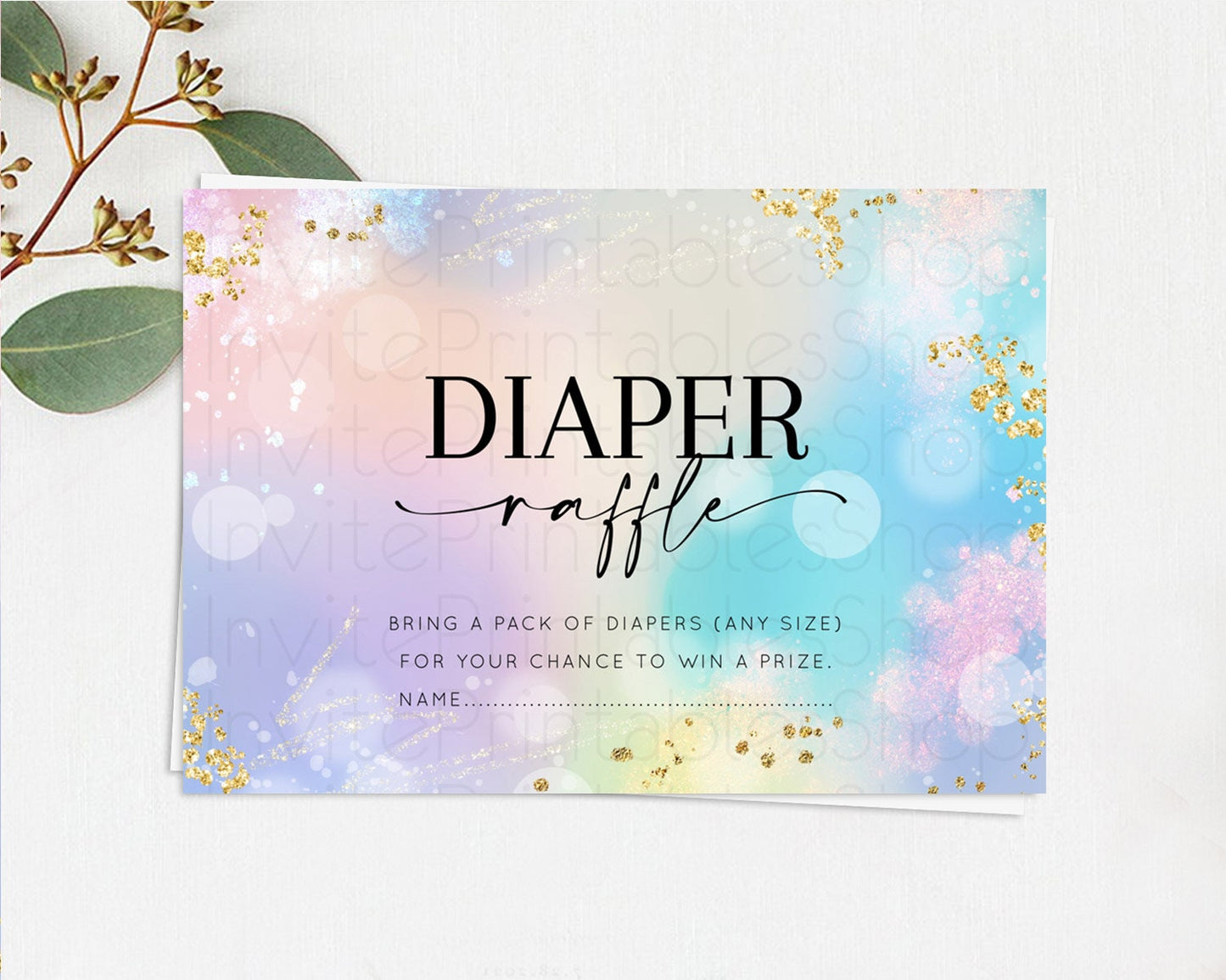 Rainbow Diaper Raffle Card Pastel Diaper Insert Colorful Pastel Watercolor Ombre Diaper Ticket Iridescent Sprinkles Raffle Game D10675