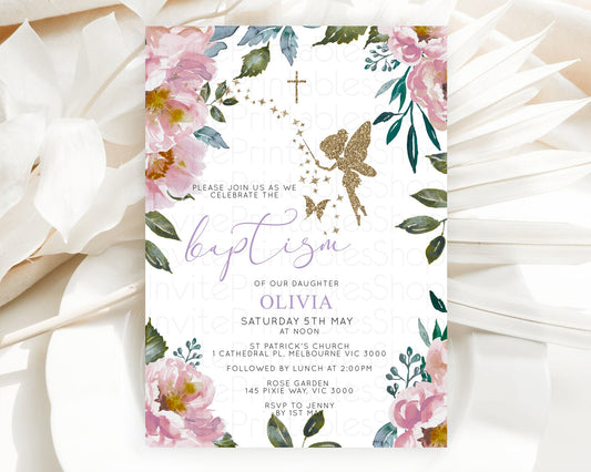 Editable Fairy Baptism Invitation Fairy Baptism 1st Birthday Invitation Ench
