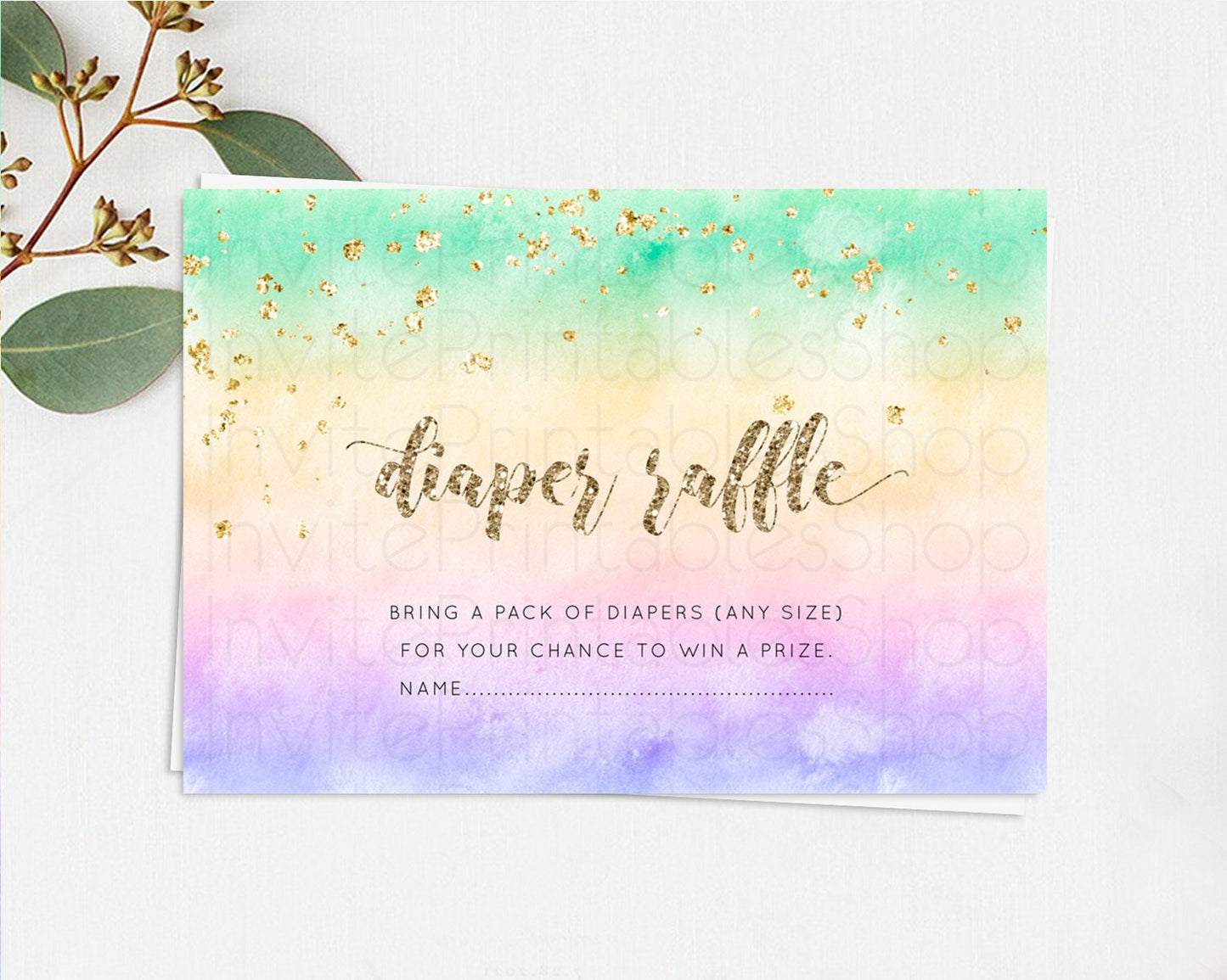 Pastel Diaper Raffle Card Pastel Rainbow Diaper Raffle Insert Colorful Ombre Watercolor Diaper Ticket Confetti Glitter Raffle Game D10478