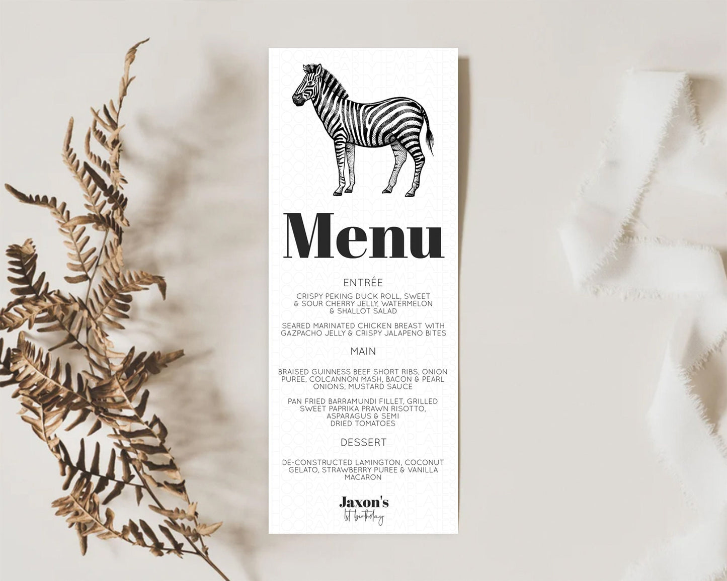 Zebra Menu Zebra Menu Template Zebra Party Table Decor Safari Adventure Decor Zebra Dinner Dessert Menu Party Food Menu D10249