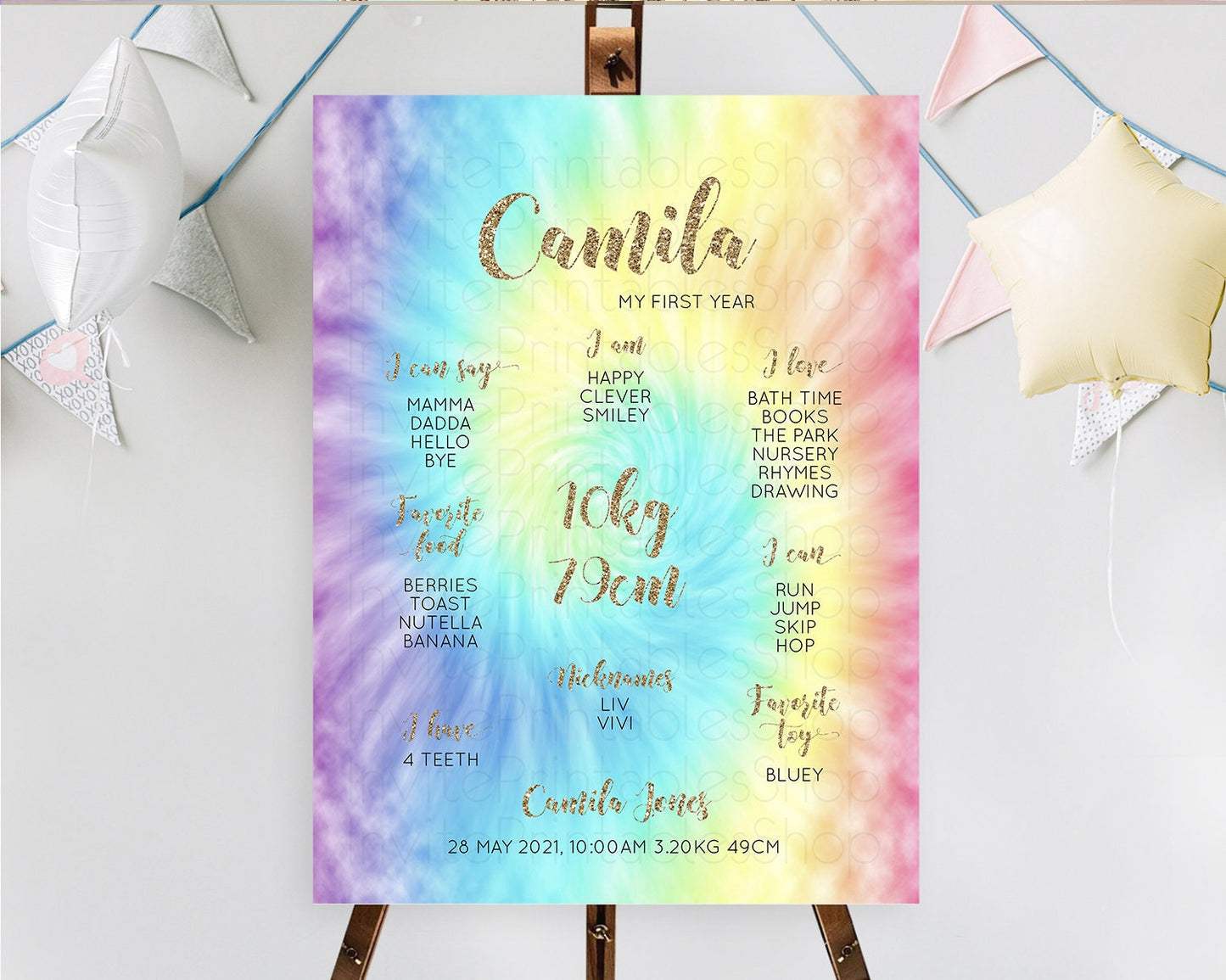 Tie Dye Milestone Board Rainbow First Birthday Milestone Poster Pastel Milestone Colorful Milestone Board Pastel Rainbow Birthday D10580