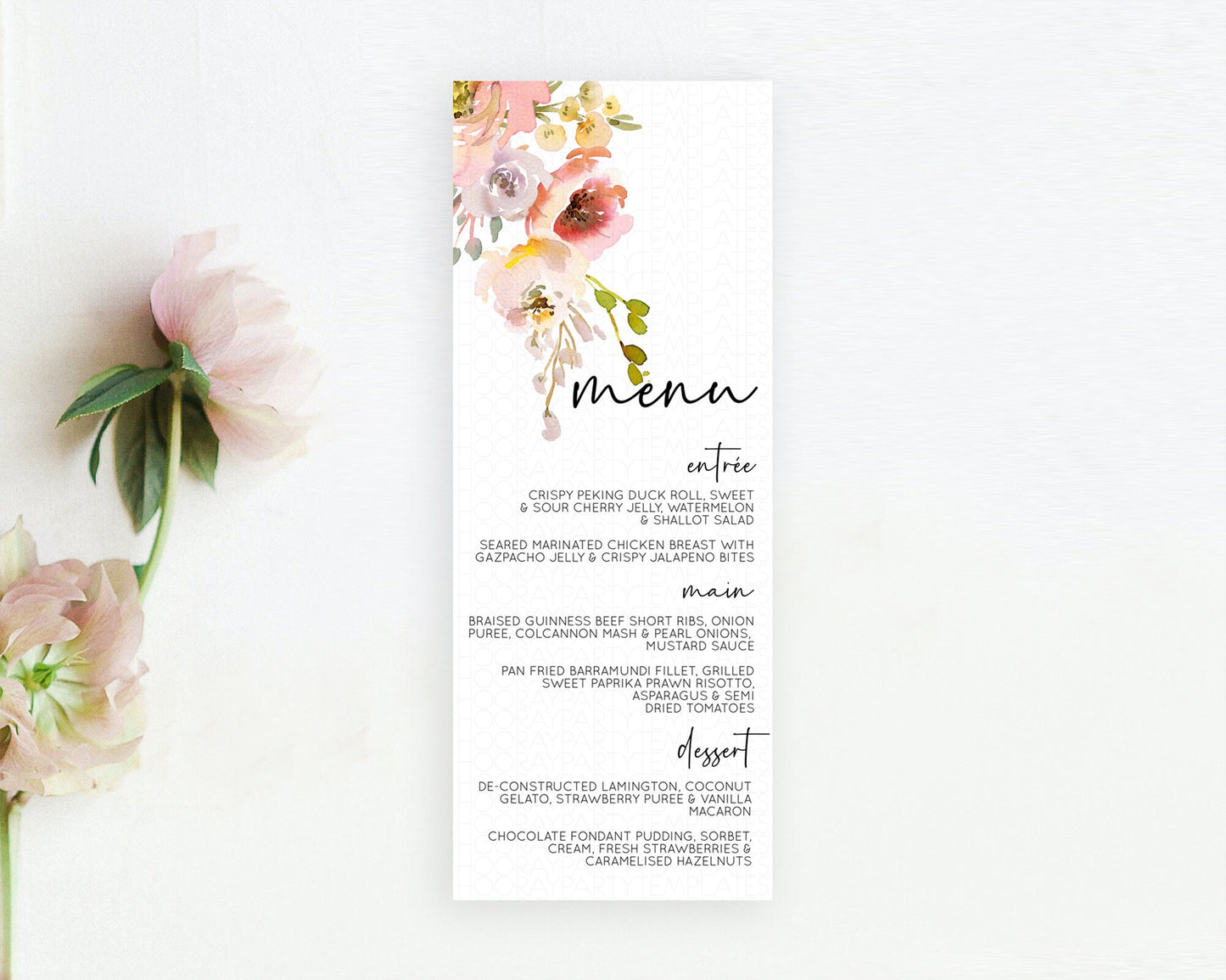 Secret Garden Menu Wildflower Menu Template Pastel Flower Garden Table Decor Boho Floral Dinner Dessert Floral Party Food Menu D10194