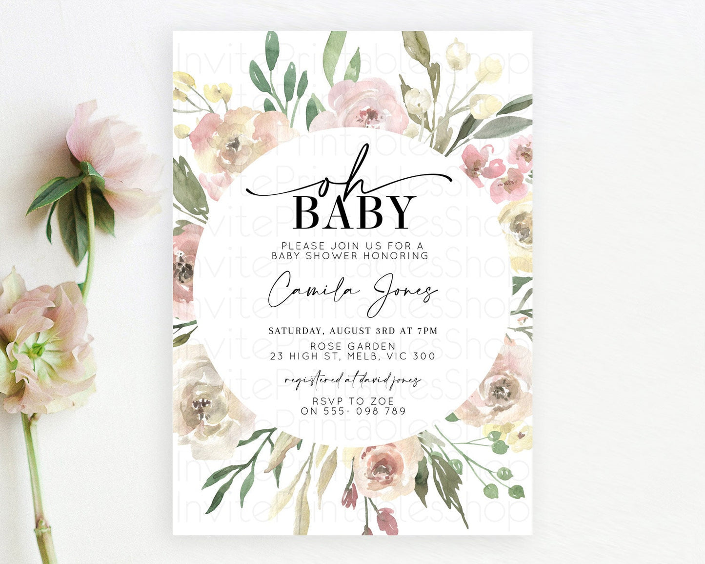 Wildflower Baby Shower Invitation Secret Garden Baby Shower Invitation Pastel Flowers Invite Enchanted Garden Shower Floral Theme D10202