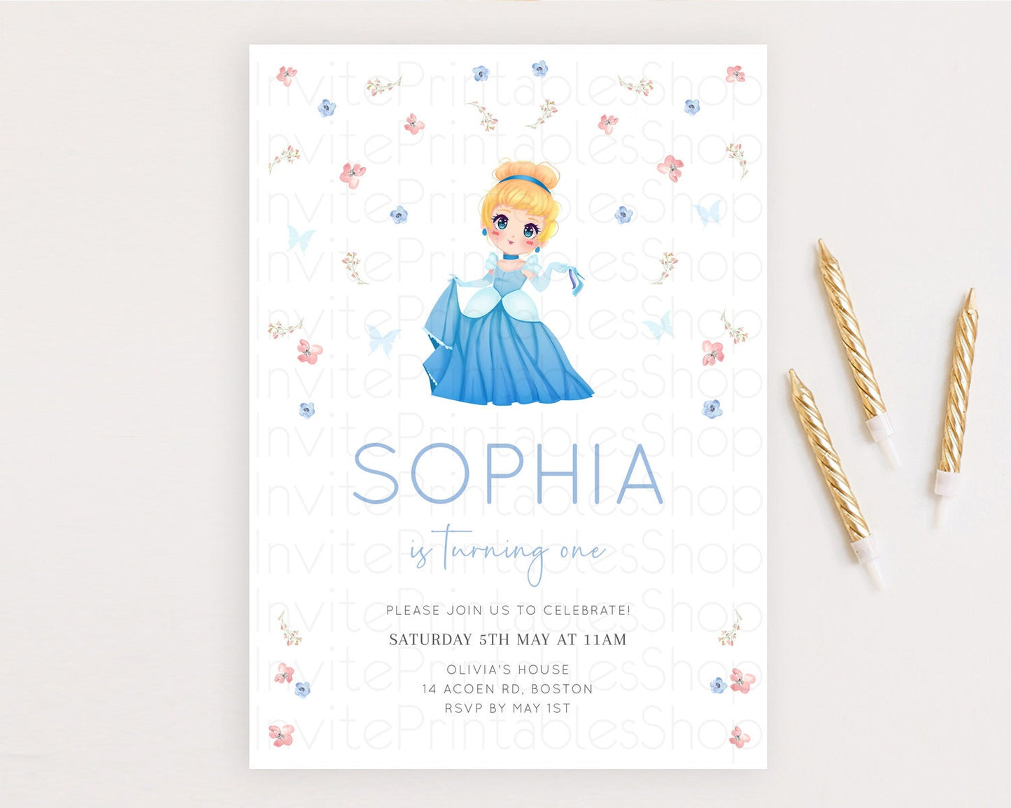 Princess Birthday Invitation Castle Invitation Royal Birthday Fairy Tale Enchanted Castle Pastel Floral Garden 1st First Birthday D10354