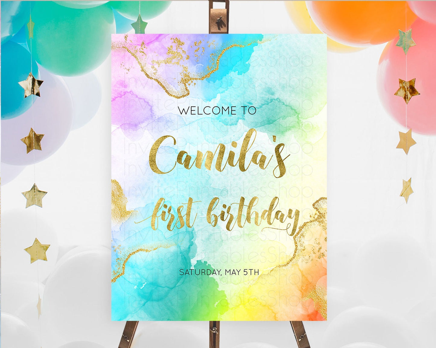 Pastel Welcome Sign Pastel Rainbow Welcome Sign Colorful Rainbow Confetti Watercolor Glitter Pastel First Birthday Welcome Sign D10392