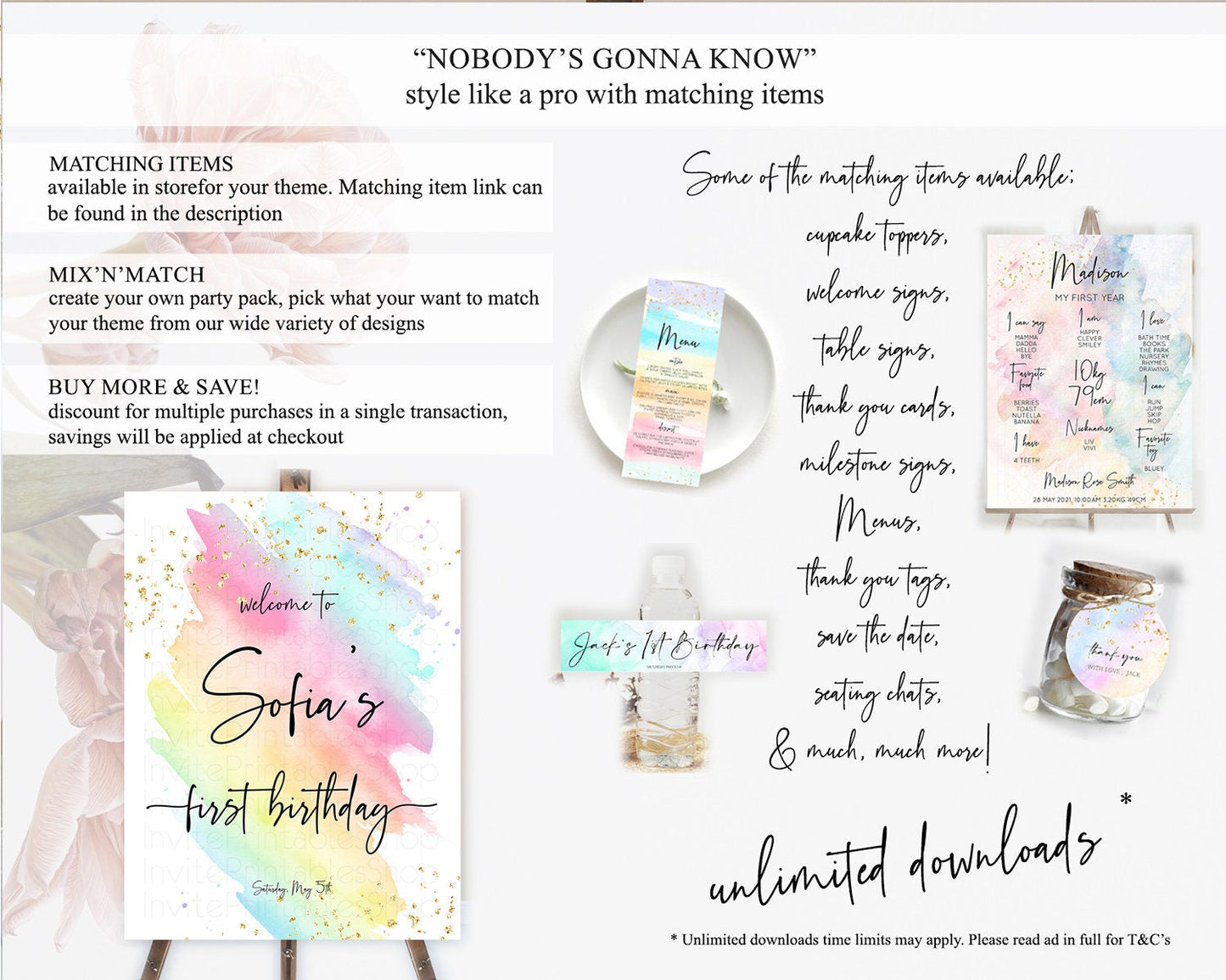 Pastel Welcome Sign Pastel Rainbow Welcome Sign Colorful Rainbow Confetti Watercolor Glitter Pastel First Birthday Welcome Sign D10495
