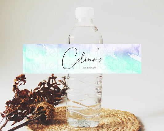 Editable Pastel Water Label Template Pastel Ombre Rainbow Watercolor Colorfu