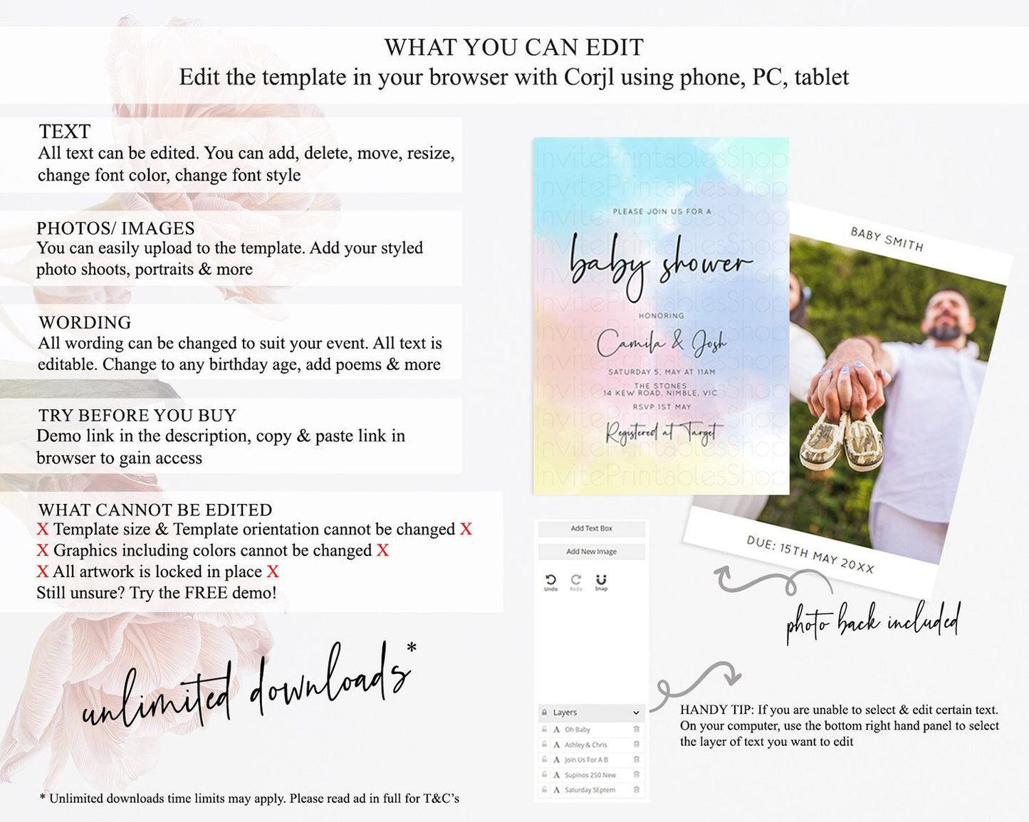 Pastel Baby Shower Invitation Rainbow Baby Shower Invitation Colorful Pastel Watercolor Invitation Gold Glitter Sprinkles Ombre D10373