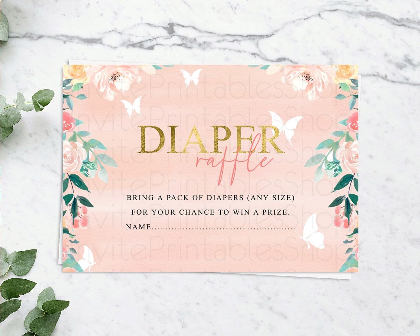 Secret Garden Diaper Raffle Card Boho Wildflower Diaper Raffle Insert Pastel Flower Garden Baby Shower Card Flower Raffle Game D10245