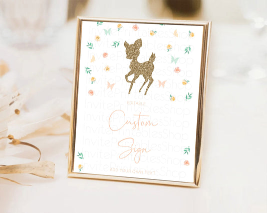 Editable Fawn Deer Sign Pastel Floral Deer Table Sign Decor Enchanted Forest
