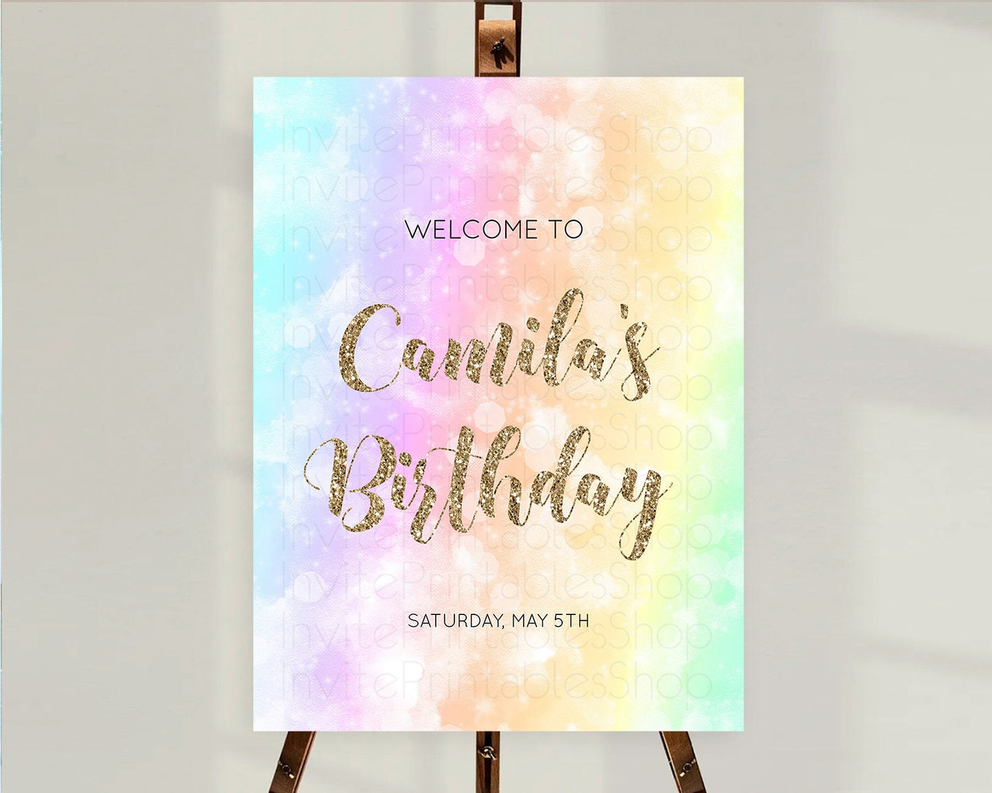 Pastel Welcome Sign Pastel Rainbow Welcome Sign Colorful Rainbow Confetti Watercolor Glitter Pastel First Birthday Welcome Sign D10648