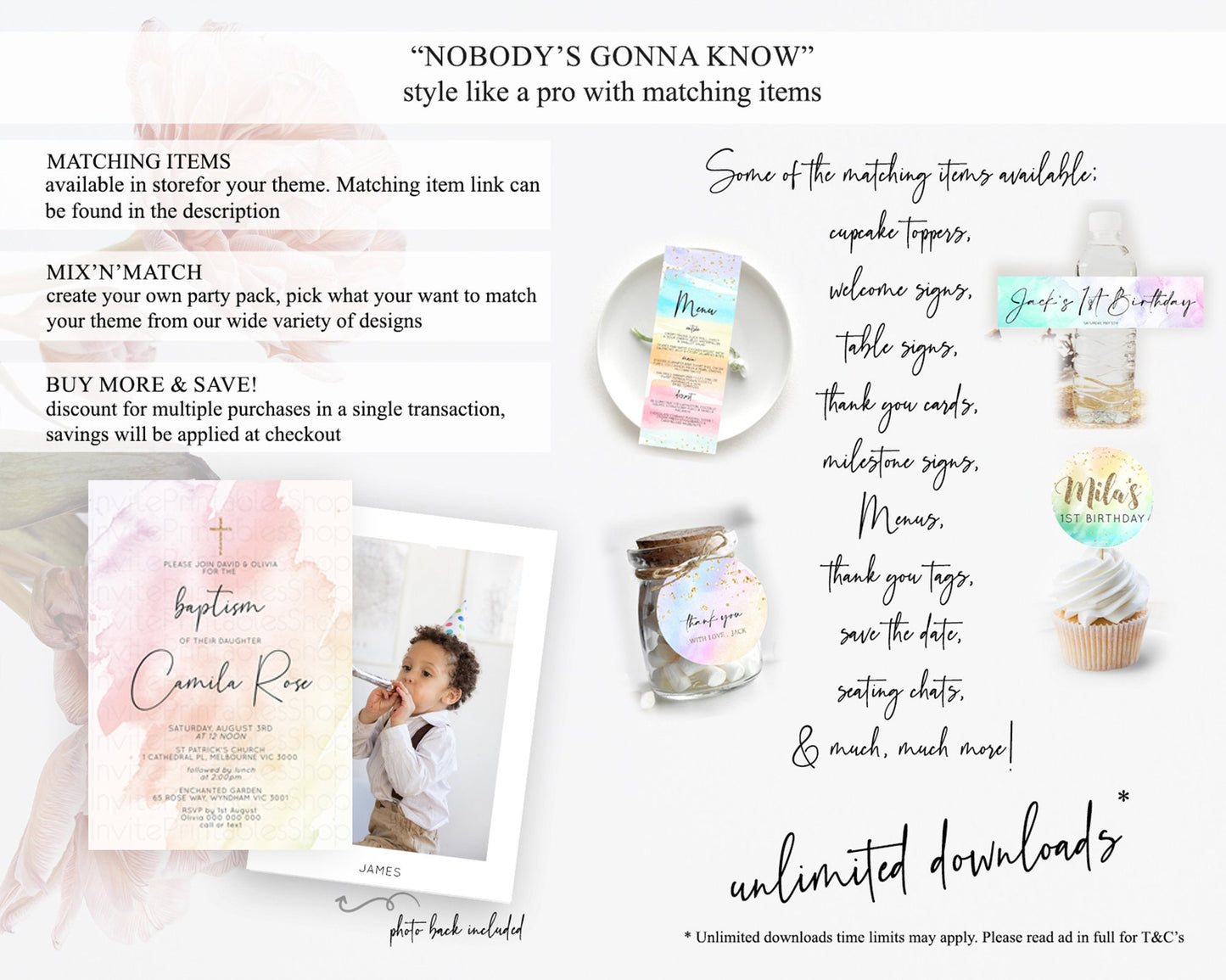 Pink Baptism Invitation Pink Watercolor Baptism 1st Birthday Invitation Pastel Pink Watercolor Christening Invite Pink Splash D10164