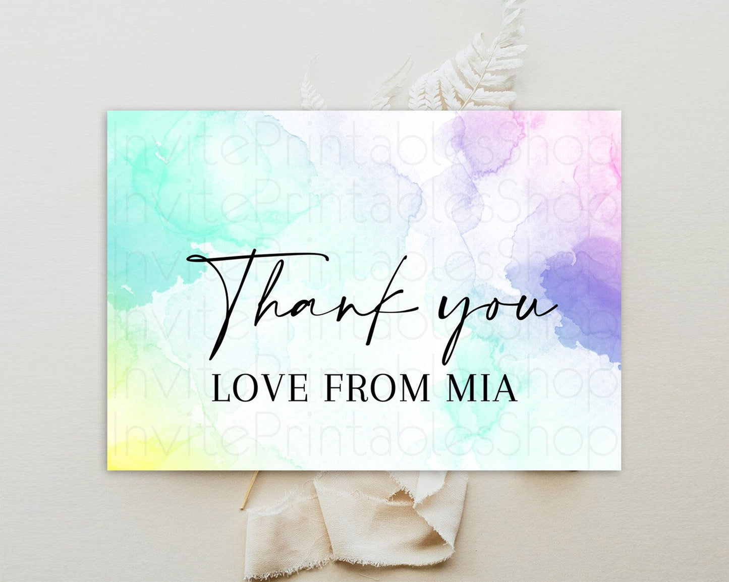 Pastel Thank You Rainbow Thank You Card Colorful Pastel Birthday Thank You Card Confetti Watercolor Pastel Teacher Thank You Cards D10157