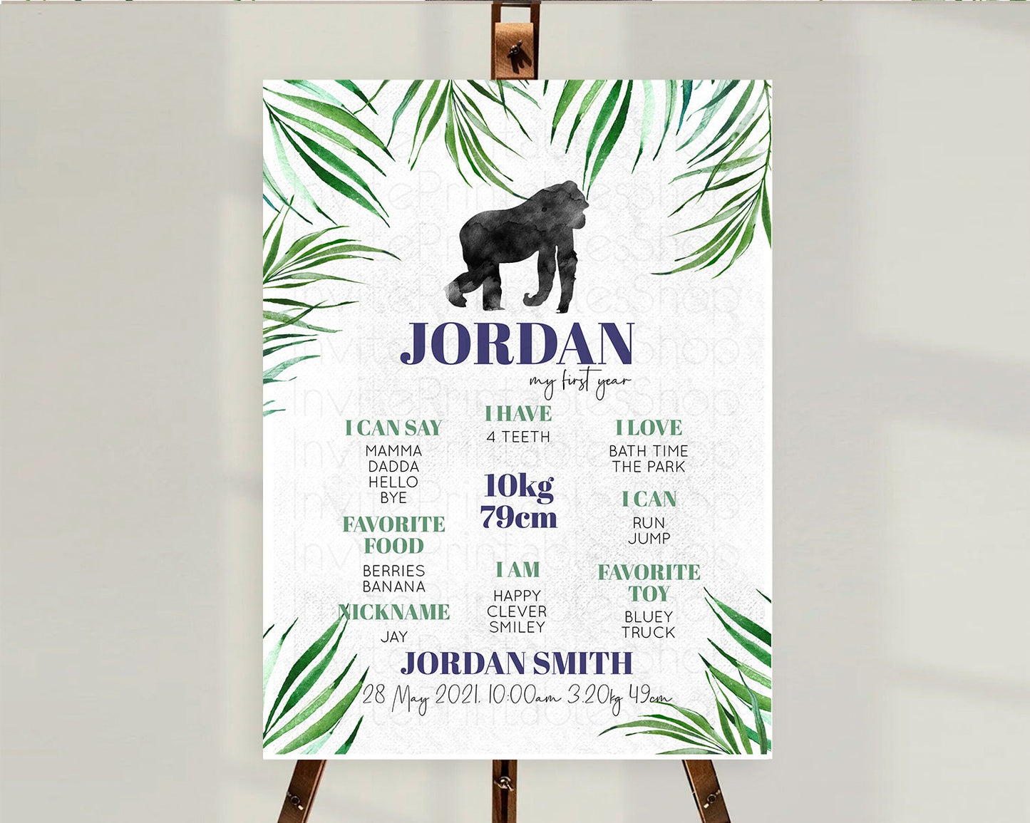 Gorilla First Birthday Milestone Board Gorilla Milestone Poster Gorilla Decor Safari Adventure Gorilla First Birthday Welcome Sign D10840