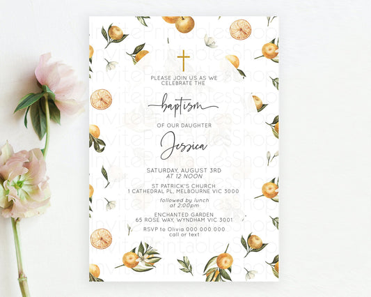 Editable Citrus Baptism Invitation Lemon Orange Baptism 1st Birthday Invitat
