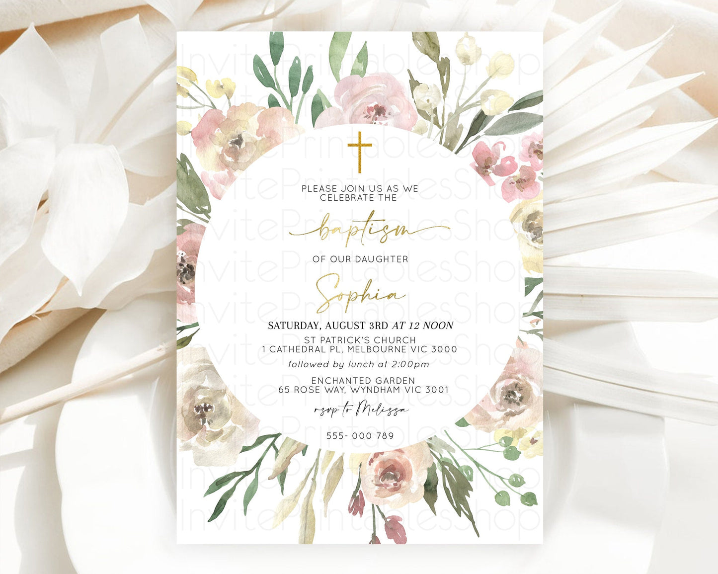 Editable Secret Garden Baptism Invitation Wildflower Baptism Birthday Invite