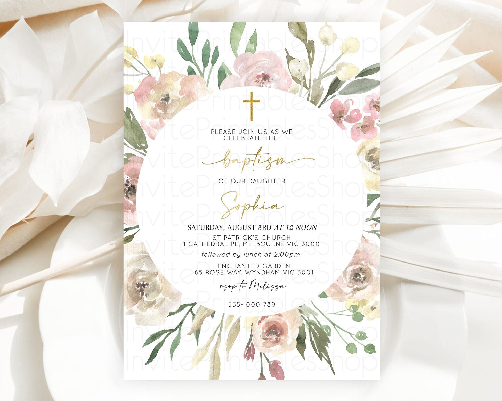 Editable Secret Garden Baptism Invitation Wildflower Baptism Birthday Invite