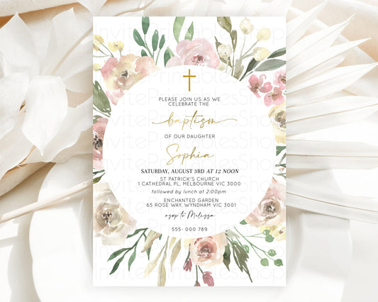 Editable Secret Garden Baptism Invitation Wildflower Baptism Birthday Invite