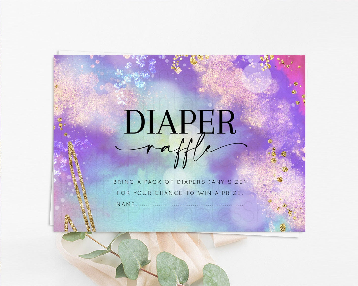 Rainbow Diaper Raffle Card Pastel Diaper Insert Colorful Pastel Watercolor Ombre Diaper Ticket Iridescent Sprinkles Raffle Game D10680