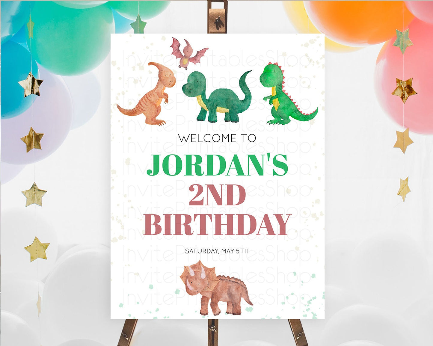 Dinosaur Welcome Sign Dinosaur Volcano Welcome Poster Dino Watercolor Volcano T-Rex Raptor Jurassic First Birthday Welcome Sign D10153